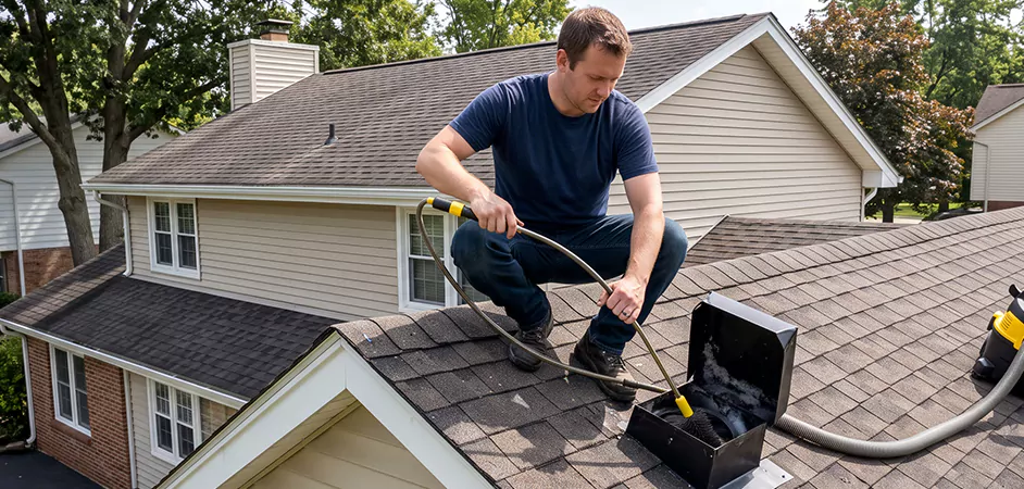 Multi-Story Roof Dryer Vent Cleaning in College Station